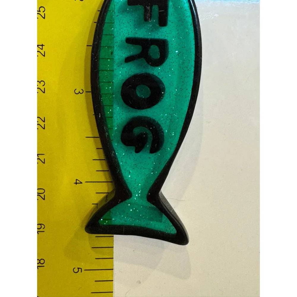 Green Glitter Fish Keychain Frog Text Bag Charm Kitsch Y2K Ironic Accessory